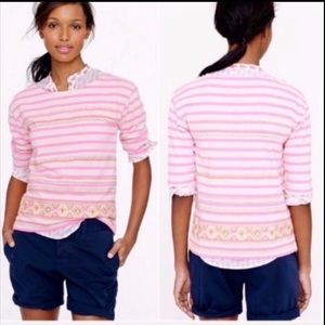 J.CREW / striped pink embroidered 3/4 sleeves top